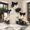 Black Bow Birthday Party Decorations 122pcs black Ivory White Double Stuffed Pearl White Balloons with Black Bow Foil Balloons for Girl Coquette Birthday Wedding Bridal Party Decorations