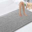 Smiry Luxury Chenille Bathroom Rugs 59x35, Extra Soft and Absorbent Shaggy Bath Mat, Machine Washable, Non-Slip Plush Carpet Runner for Tub, Shower, and Floor, Home Decor Accessories, Light Grey