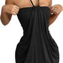 SOLY HUX Women's Halter Bodycon Mini Dress Sleeveless Vacation Party Dresses Clubwear Date Outfits (Large, Plain Black)