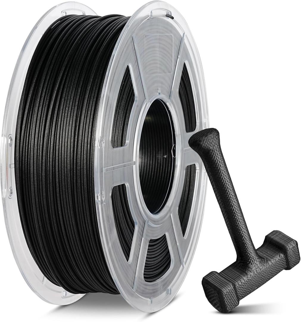 SUNLU 1KG PA6-CF 3D Filament 1.75mm, Heat Deflection Temperature up to 209C, Made of 80% PA Nylon and 20% Carbon Fibers, Stiff & Strong & Heat Resistant, for Industrial Parts, Frosted Texture, Black (1000g Black Pa6cf)