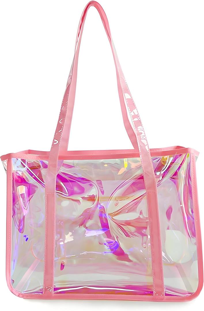 ONEART Holographic Clear Tote Bags, Waterproof Shoulder Bag, Clear Tote Bag with Zipper, Unisex Handbag