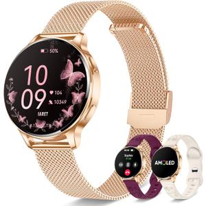 Smart Watches for Women, 1.27 AMOLED Fitness Tracker with Heart Rate SpO2 Sleep Monitor, 3 Bands, 120+ Sport Modes, Call & Notifications, Smartwatch for Android & iPhone Compatible, 40mm Rose Gold