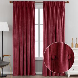 Red Velvet Curtains 2 Panels, Room Darkening Rod Pocket Insulated Curtains for Bedroom, Living Room, Luxury Room Darkening Window Treatments Drapes, W52 x L84 inches