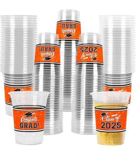 Class of 2024 Celebration - 100 Pcs 16oz Orange Graduation Plastic Cups for Graduation Party | Sturdy & Durable Drinkware for Grad Festivities | Essential Graduation Party Supplies & Decorations