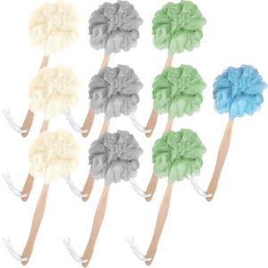 10 Pcs Large Bath Puff Loofah Sponge with Long Handle, Loofah with Handle for Men Women, Back Scrubber for Shower, Exfoliating Body Brush Set - 4 Colors