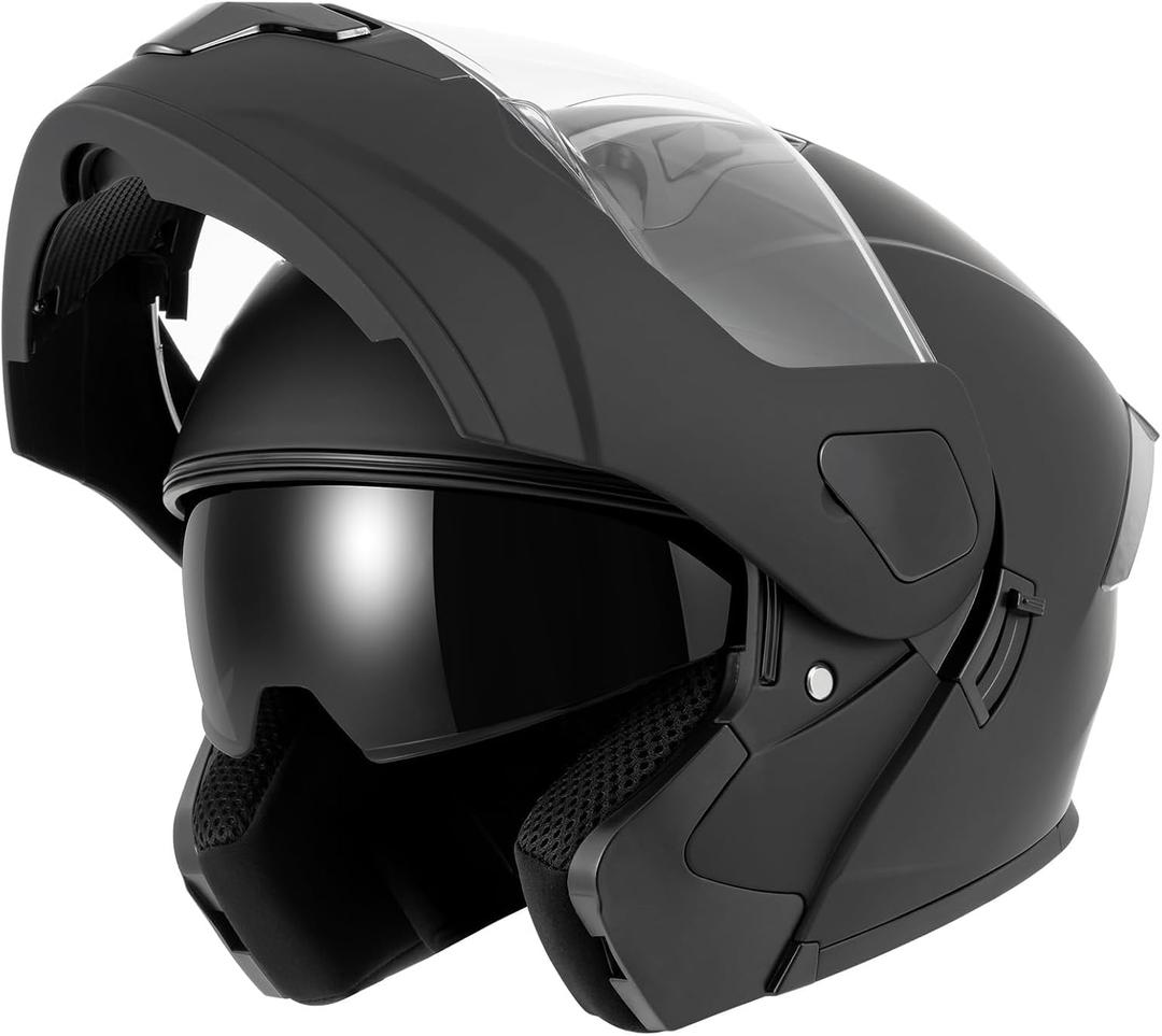 SPARK Adult Modular Motorcycle Helmet Dot Certified Flip-Up Dual Visor Full Face Helmets for Men & Women Moto ATV UTV Snowmobile ADV Four Wheeler Street Bike (Black, Medium)