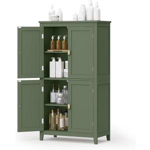SONGMICS HOME Freestanding Storage Cabinet, Floor Cabinet with Elevated Legs, Metal Handles, for Living Room, Kitchen, Bathroom, Green