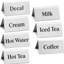 7 Pcs Stainless steel coffee beverage table tent signs Double sided metal tea sign for Cafe Coffee bar Party Buffet Restaurant Indoor Outdoor Table Display Signs 2.95 x 1.57Inch