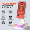 Wireless Induction Bluetooth Speaker with 360 Rotating Phone Stand, 3000mAh Large Battery, 5 in 1 Portable Cell Phone Holder with RGB Light & Emergency Charger, Tech Gifts for Men Women, (White)