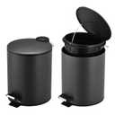 URALFA Pack of 2 Small Bathroom Trash Can with Lid Soft Close, Step Pedal, 5 Liter / 1.3 Gallon Stainless Steel Slim Garbage Can for Bedroom, Diaper Waste Basket with Removable Inner Bucket (Matte Black)