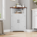 Bathroom Corner Cabinet,Farmhouse Floor Corner Cabinet with Doors and Adjustable Shelves, Freestanding Wooden Storage Hutch Cupboard for Bathroom, Kitchen, Living Room, White
