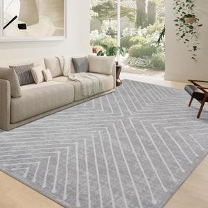 Area Rug 9x12 Living Room Rug Non Slip Modern Bedroom Stain Resistant Dining Room Throw Rug Geometric Area Rug Low Pile Untra Soft Contemporary Accent Carpet for Home Office, Grey