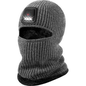 Winter Balaclava Knitted Ski Mask with LED Light - Fleece Lined Full Face Cover Windproof Snow Mask for Skiing, Motorcycling