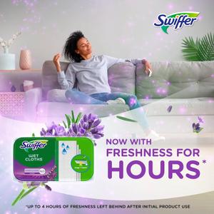 Swiffer Sweeper Wet Mopping Cloth Multi Surface Refills, Mops for Floor Cleaning, Febreze Lavender Scent, 18 Count