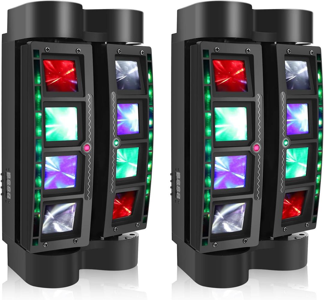 U`King Spider Moving Head Light 8x10W RGBW LEDs Beam DJ Lights and 2 Pixel Light & Laser Lights, Sound Activated/DMX-512 Control Party Disco Wedding Live Stage Lighting, 3 in 1 New Version (Black, 2PCS)