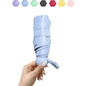 ALFROTEY Mini Folding Travel Umbrella - Lightweight, Compact, Pocket-Sized for Backpack & Purse - Ideal for Women & Girls (Light Blue, S)