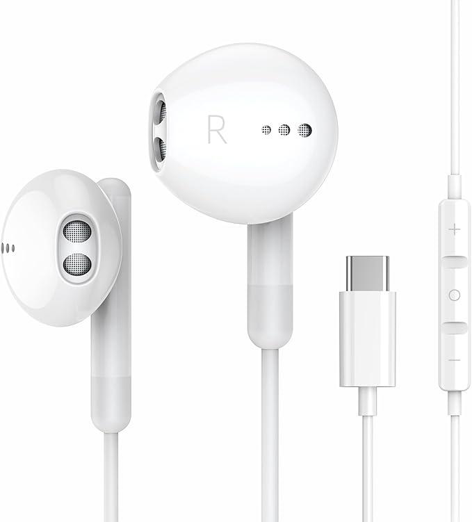 USB C Headphones for iPhone 17 16 15 Pro Max Plus iPad Pro USB C Earphones with Microphone Volume Control USB C Wired Earbuds USB Type C Earphone for Google Pixel 8 Samsung S25 S24 S23 S22 S21 S20 A55