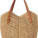 Beach Bags for Women - Straw Bag with Zipper, Soft Woven beach bag, Casual Straw Shoulder Bag for Daily Use