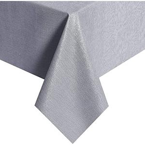 Obstal Vinyl Tablecloth for Picnic Camping Outdoor, 100% Waterproof Oil-Proof Spill-Proof PVC Table Cloth, Wipeable Thick Rectangle Tablecloth Cover (54 x 144 inch, Light Grey)
