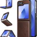 Foluu for Samsung Galaxy Z Flip 6 5G Case, Galaxy Z Flip 6 Leather Case, PU Leather + Hard PC Shell Ultra Thin Slim Durable Protective Phone Case Cover for Samsung Galaxy Z Flip6 5G 2024 (Brown)