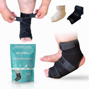 Beltwell - Adjustable Foot & Ankle Compression Wraps For Edema, Lymphedema, Swelling, Neuropathy, Diabetic Foot Care, Circulation (2 Wraps) (Large, Black)