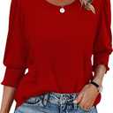 XIEERDUO Blouses for Women Dressy Casual 3/4 Length Sleeve Womens Tops with Smocked Cuffs, Size: S