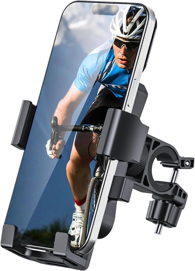 Bike Phone Holder Mount, Secure Handlebar Phone Mount Holder for Bike and Motorcycle, Suitable for iPhone and 4.5-6.8" Smartphones, Black