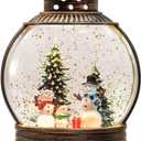 Snow Globes, Snowman Family,Glitter Water Christmas Lantern with 8 Songs, 6H Timer Battery & USB Powered Music Box,Gifts for Men and Kids, Indoor Christmas Decorations (Bronze 39)