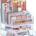STORi Chloe Stackable Makeup Holder & Drawer Organizer Set, Clear, BPA-Free Plastic, Made in USA, Organize Brushes, Cosmetics & Beauty Essentials