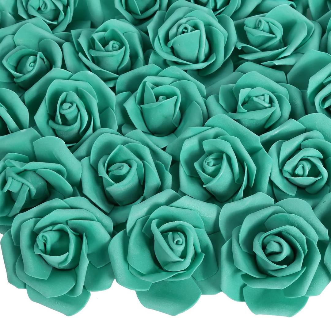100PCS Artificial Flowers Foam Roses Fake Flowers Foam Flowers Artificial Flowers for DIY Wedding Bouquets Centerpieces Arrangements Party Baby Shower Home Decor(Teal Green)