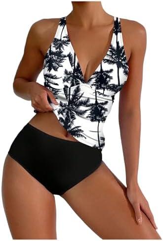GORGLITTER Women's Boho Swimsuit Tropical Tankini Sets Spaghetti Strap High Waisted Bathing Suit 2025, Medium