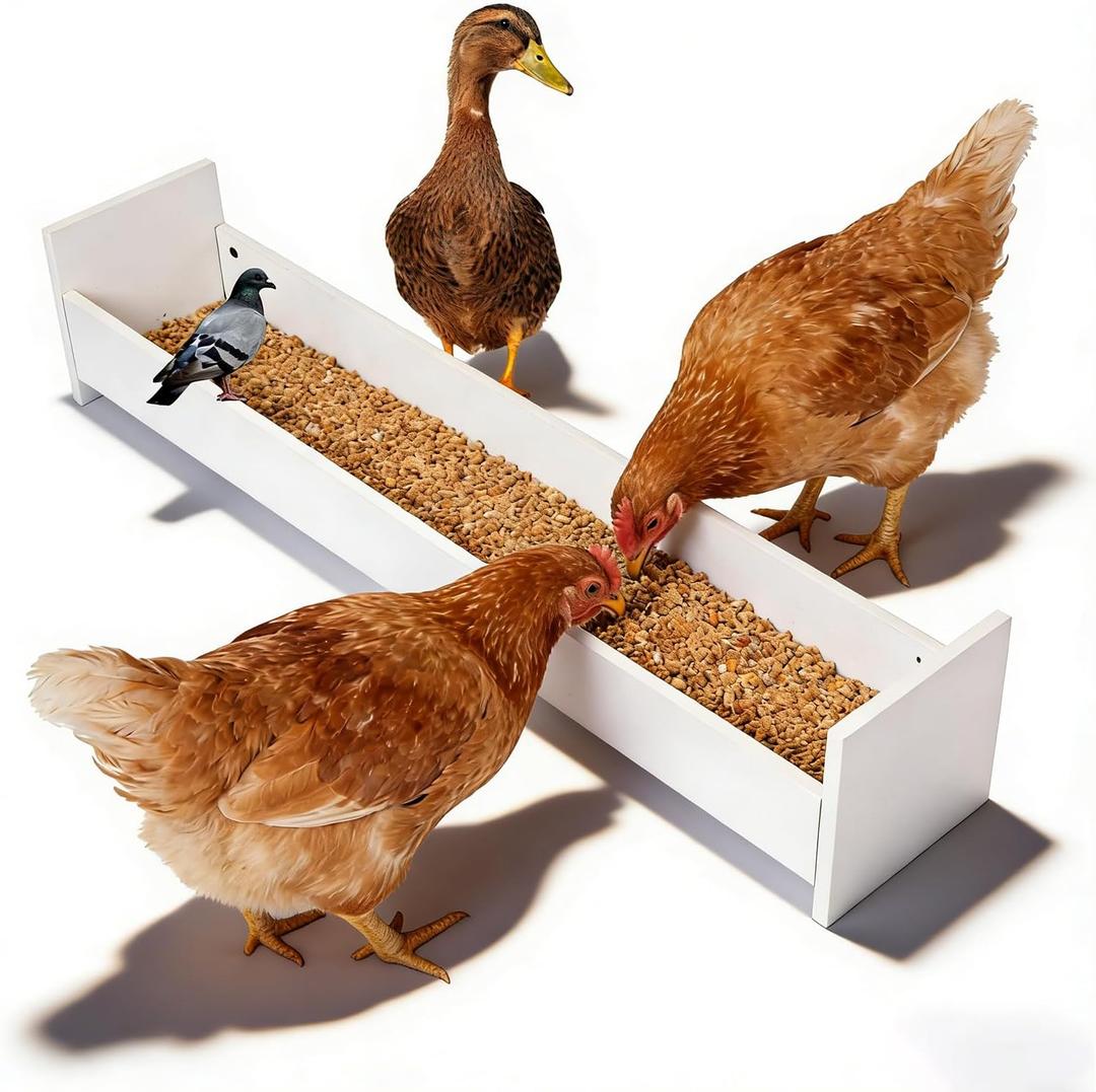 40.7" Large Capacity Wooden Chicken Feeder Trough, Outdoor Poultry Feeder with Treated Wood Finish, Easy-Clean Feed-Saving Trough for Backyard Chickens & Ducks