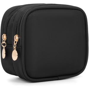 Small Makeup Pouch, Double Zipper Cosmetic Bag, Travel Makeup Bag, Cute Makeup Bag for Purse, Mini Toiletry Bag (Black)