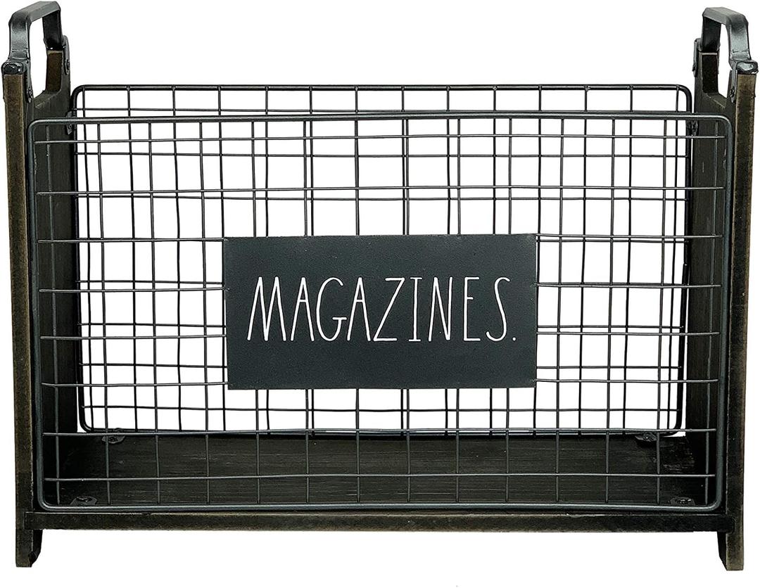 Rae Dunn Magazine Holder - Space Saving Organizer Rack for Books, Files, Folders - Standing Decorative Chic Metal and Wood Storage Container for Home and Office