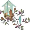 Peryiter Birds Wall Metal Decor Outdoor Art Hanging Metal Tree with Birdhouse for Living Room Tree Leaf Wall Decor for Indoor Outdoor Garden(Brown, Light Blue)