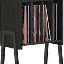 TUTOTAK Record Player Stand, Record Storage Table, End Table with Vinyl Holder Display Shelf, Side Table, Turntable Stand, Nightstand (Black)