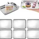 Lyellfe 6 Pack Small Stainless Steel Plates, 9.2''L x 7''W Mini Metal Food Tray Plate, Portable Size Baking Sheets for Oven, Food Safe Smooth Polished for Picky Eaters, Campers, Hand Project
