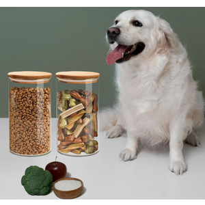 VIEWELLD 1.5 Qt Round Glass Storage Containers with Lids, Clear Food Storage Container Jar with Sealing Bamboo Lid for Noodles Flour Cereal Rice Sugar Tea Coffee Beans, Round Set of 2