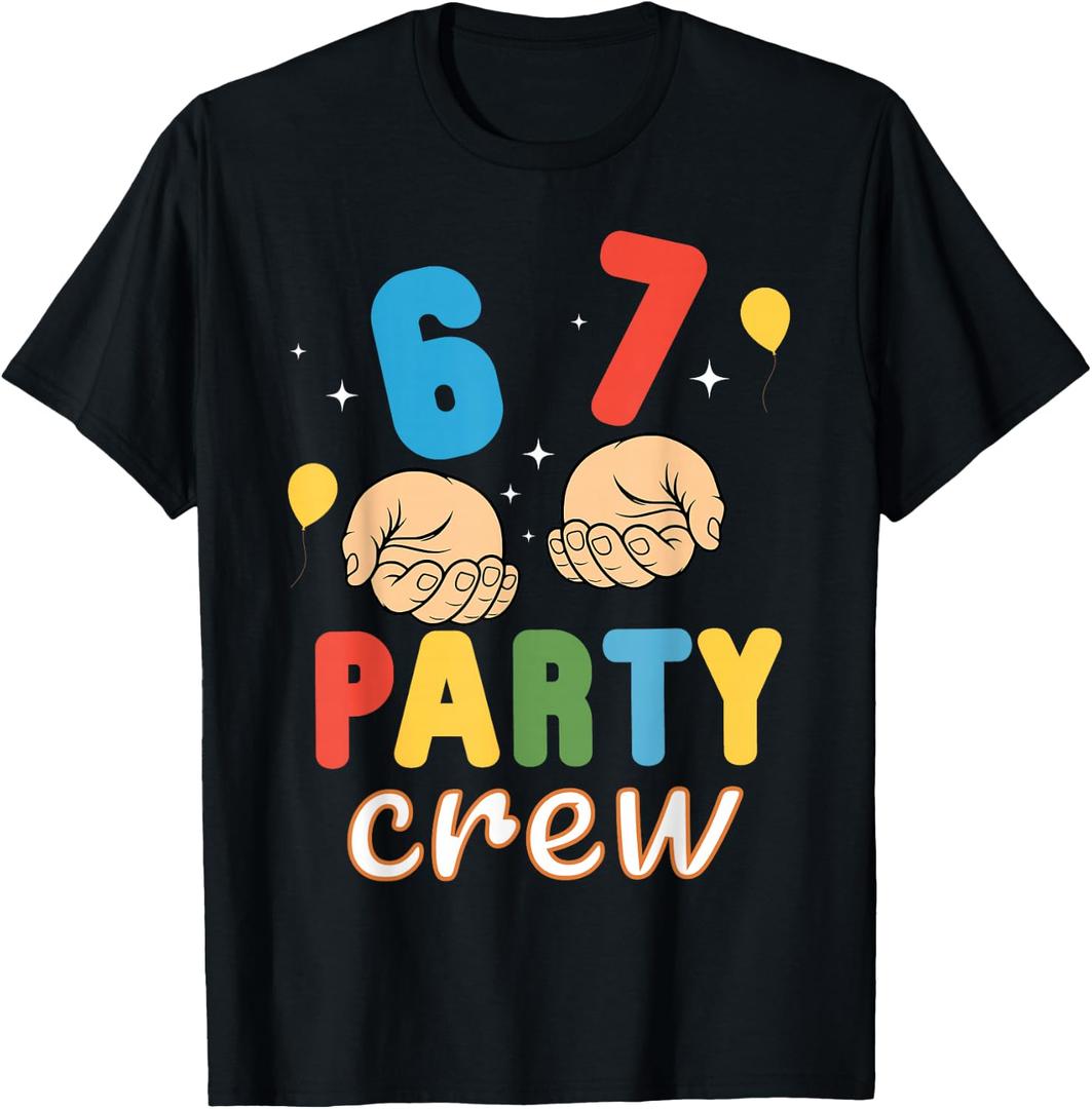 Matching 6 7 Themed Birthday Party Boys Kids Funny 67 Meme T-Shirt (Black, M)