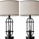 Reaketon Black Table Lamps for Living Room Set of 2, 22.3" Farmhouse Lamps for Nightstand, Industrial Table Lamps for Bedroom with USB Ports, Bulbs Included