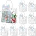 Henoyso 24 Pcs Snowflake Clear Gift Bags Winter Frozen Party Favors Bags Christmas Plastic Candy Goodie Treat Tote with Handles and Ribbon 7.8 x 7.8 x 3.1 PVC Gift Wrap Tote(Laser Silver)