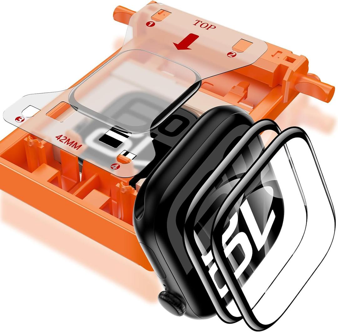 YMHML 2 Pack Tempered Glass Screen Protector for Apple Watch Series 11 Series 10 42mm, [Zero Bubble] 3D Full Coverage Strong Adhesion Waterproof Film with [Automatic Align Tech] iWatch Accessories (Black edge)