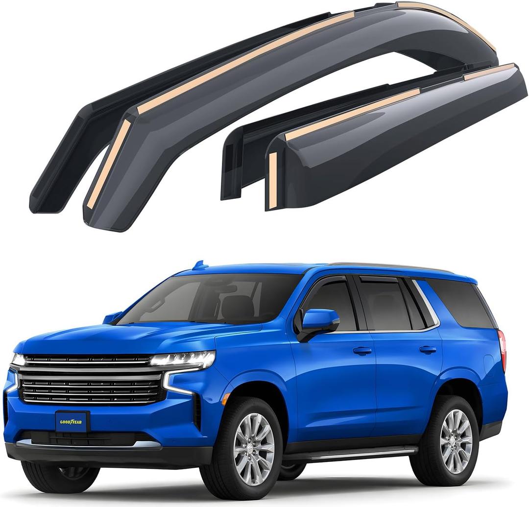 Goodyear Shatterproof in-Channel Window Deflectors for Chevy Tahoe/Cadillac Escalade/GMC Yukon 2021-2026, Rain Guards, Window Visors for Cars, Vent Deflector, Car Accessories, 4 pcs - GY008406
