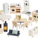 Le Toy Van - Wooden Dolls House Full Starter Furniture & Accessories Play Set for Dolls Houses | Girls or Boys Dolls House Furniture Sets - Suitable for Ages 3+ (Multicoloured)