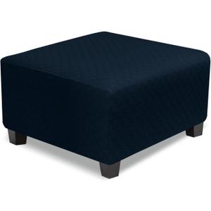 NeColorLife Square Ottoman Cover Large,Stretch Square Ottoman Covers Slipcover,Knitted Jacquard Cover for Storage Stool,Footstool Protection for Living Room,Navy Blue,Large (L Length&Width:35-44",Height:14-20")