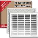 Fits 24x20 Duct Opening | Filter Included Steel Return Air Filter Grille by Handua [Removable Door] | Vent Cover Filter Grill | White | Outer Dimensions: 26 5/8"W X 22 5/8"H