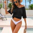 AI'MAGE Women's Swimsuit Coverup Short Sleeve Bathing Suit Cover Up Casual T-Shirt Dress Loose Beachwear Coverups (Black, M)