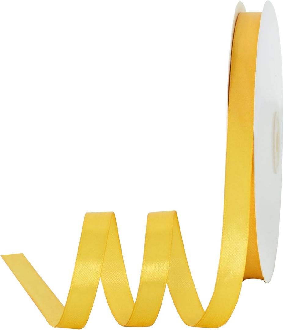 TONIFUL 1/2 Inch x 100yds Yellow Satin Ribbon Thin Solid Fabric Ribbons for Invitation Gift Wrapping, Bows Craft Making, Floral Bouquets, Valentine's Day Wedding Party Decoration