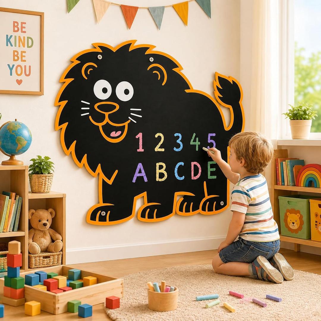 MotiMind Giant Art Easel for Kids, Lion Chalkboard for Classroom & Home