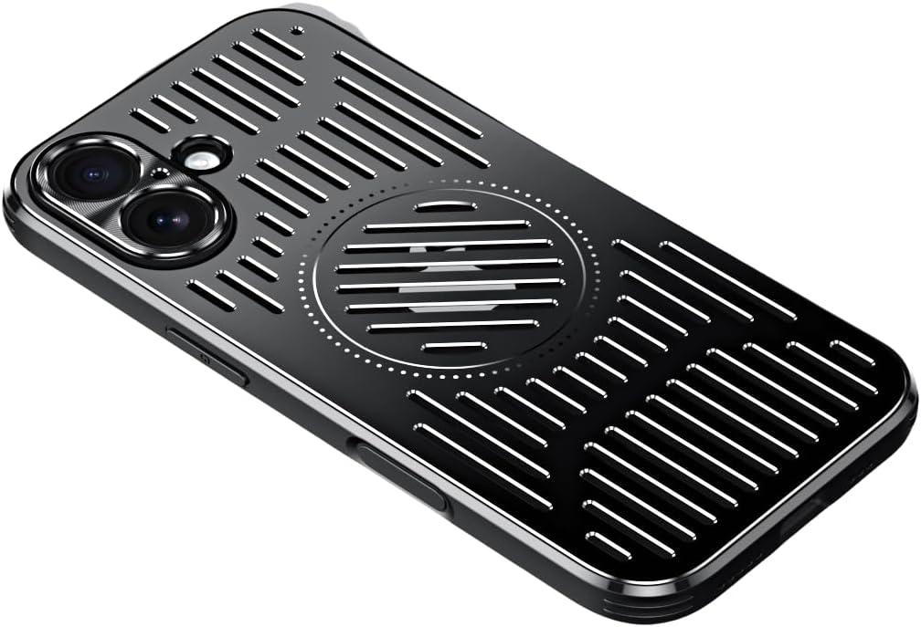 Designed for iPhone 17 Case,[Compatible with MagSafe][Military Drop & Camera Lens Protection],Luxury Aluminum Alloy Heat Dissipation Shockproof Cover,Black